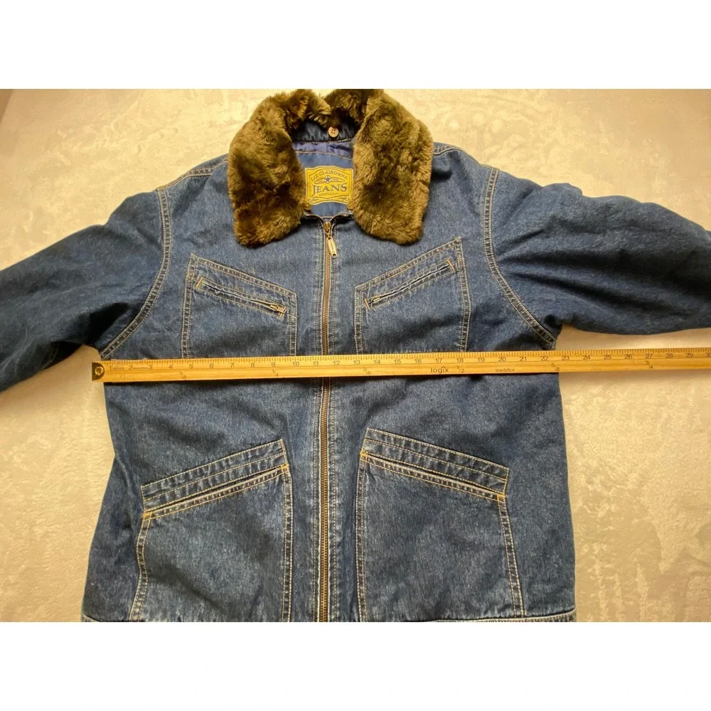 Liz Claiborne Jeans Jacket Girls L Blue Denim Cotton Faux‎ Fur Collar Zip Up